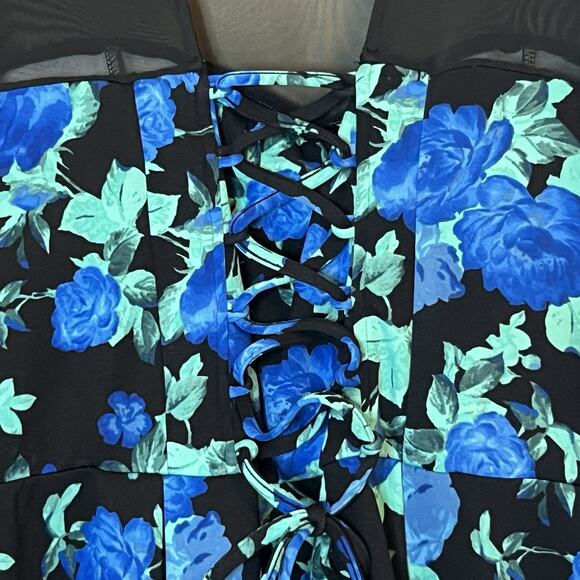 Torrid Mini Scuba Illusion Neck Dress NWT Size 3X Dark Floral Corset Goth Girl - Picture 5 of 12